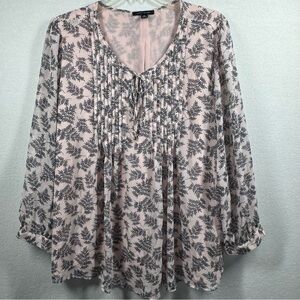 Tommy Hilfiger Womens Flowy Blouse Pink Lined Lightweight Pin‎ Tuck Tie Neck XL